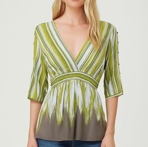 BCBG Max Azria Brushstroke Striped Faux-Wrap Top, Small